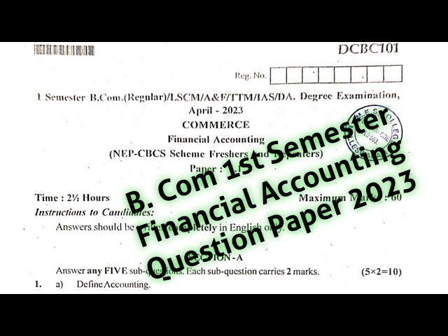 B.Com 1st Semester Financial Accounting question Paper 2023|| Regular