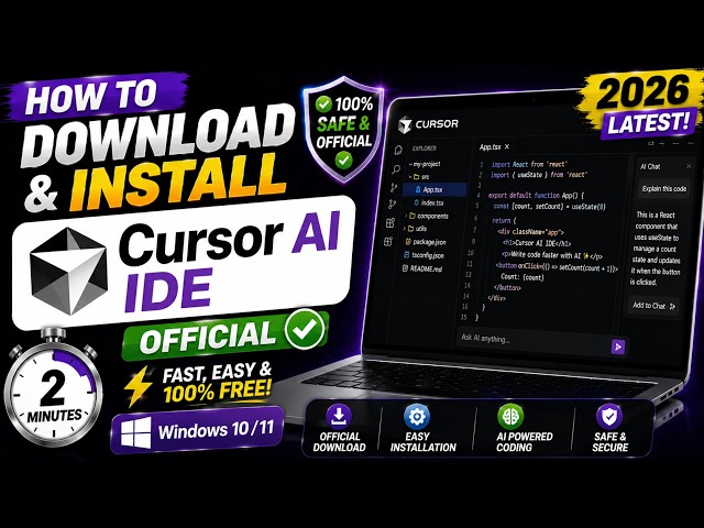 How to Download & Install Cursor AI IDE on Windows (2026) 🤖 | Official Tutorial