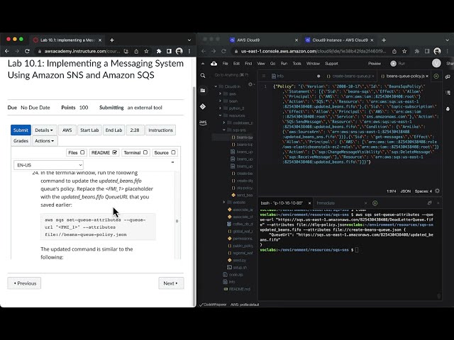 AWS Academy Cloud Developing Lab: 10.1 Implementing a Messaging System Using Amazon SNS & Amazon SQS