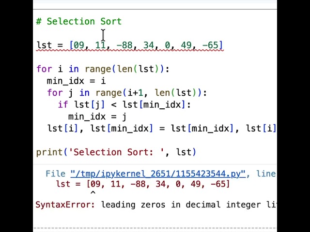 Python Priogram for Selection Sort