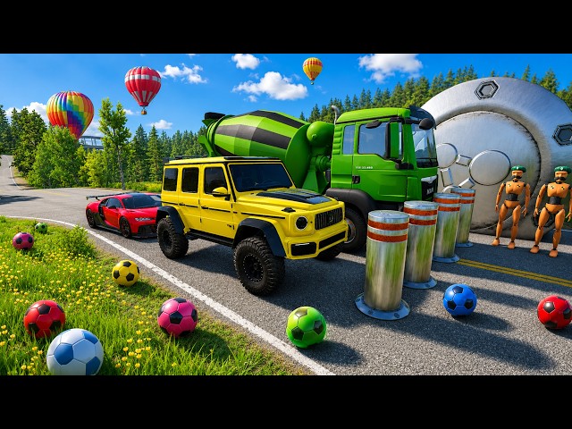 Colored Cars getting CRUSHED by Giant Bollards & Chains 😱 Satisfying | BeamNG.drive LIVE