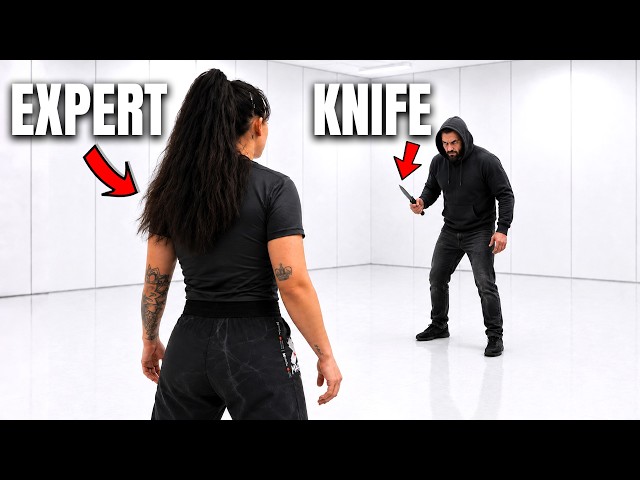 Female Fighter Locked with a Knife Attacker