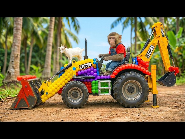 Monkey NaNa Rebuilds the Chicken House After on the Island! JCB 3cx Tractor Excavator Help MONKEY
