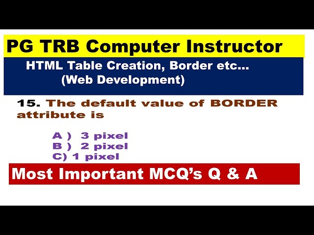 PG TRB Computer Instructor Grade 1:Important MCQ's of HTML Table, Border  in Web Development