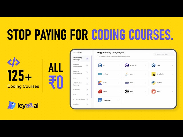 Stop Paying To Learn Coding. 125+ Courses. Free.