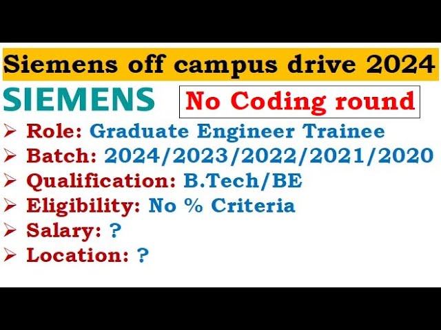 🔥Siemens is hiring 2024/23/22/21/20 batch | No Coding Round | Required skills? | Selection Process?
