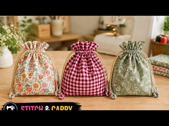 Use Your Fabric Scraps! Sew a Cute Drawstring Bag (Easy Beginner Tutorial
