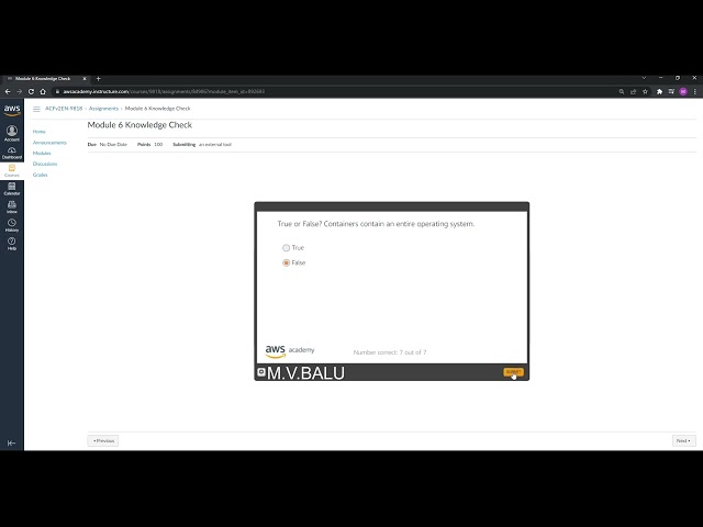 AWS Academy Cloud Foundations Module 6 Knowledge Check Answers-2022