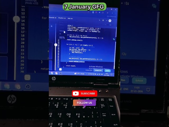 GFG POTD 7 Jan | Count Distinct Elements in Every Window | Sliding Window Java C++ Python JavaScript