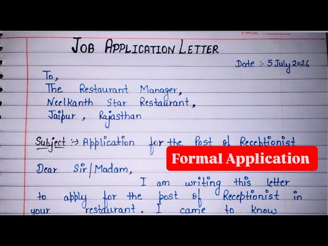 Job Application Letter Writing in English | Receptionist Application | Easy Format Application 