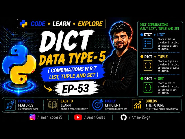 DICT DATA TYPE-5 ( Combinations w.r.t list, tuple and set) EP-53
