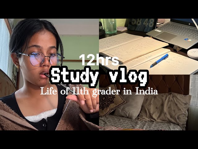 12hrs study vlog| life of class 11 INDIAN HIGHSCHOOL STUDENT | aesthetic study vlog ✨📚🎧
