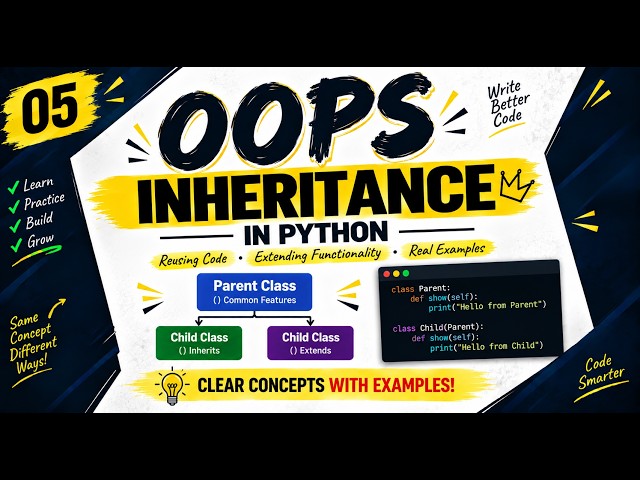 05.Inheritance in Python | Types of Inheritance | Parent & Child Class | Python OOPs Tutorial