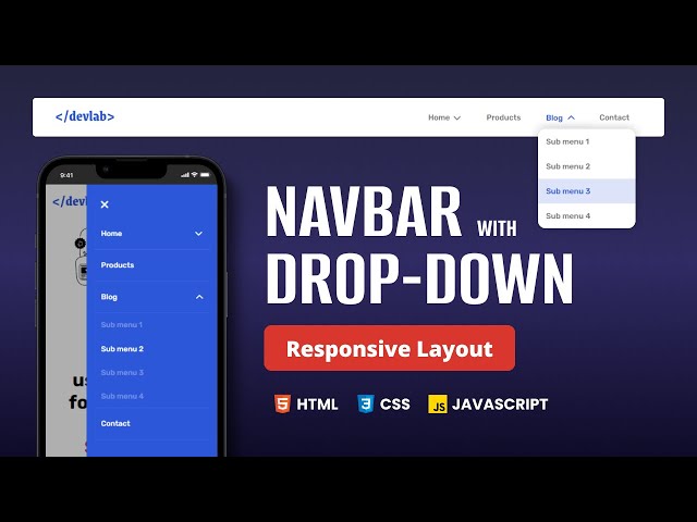 How to create Responsive Dropdown NavBar using HTML CSS JS | DevLab