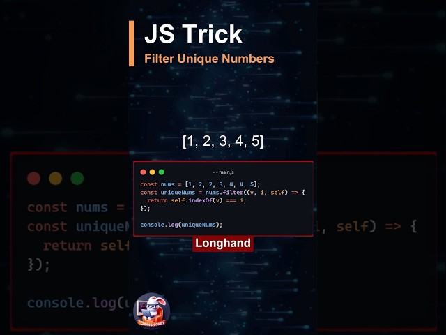 JS Filter Unique Numbers Longhand v Shorthand | JavaScript Tricks #shorts #coding #webdevelopment