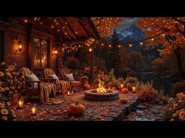 Cozy Fall Night Ambience 🍁 Fireplace Crackle with Smooth Jazz Music for Relaxation & Sleep
