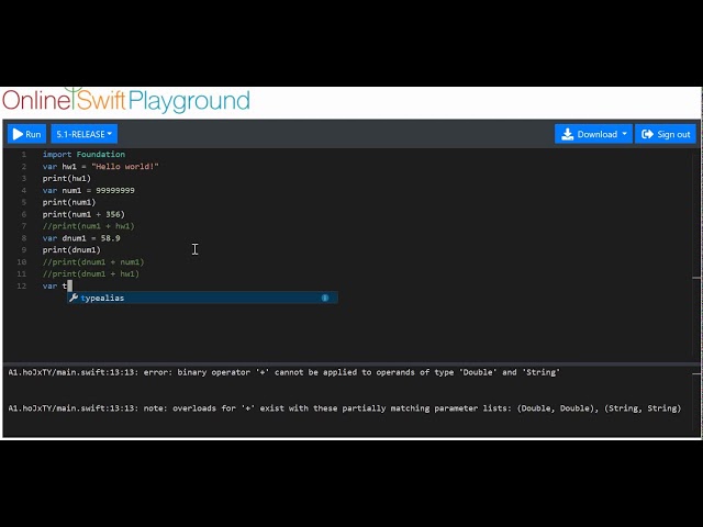 SwiftTutorial 1.2.2 Basics DataTypes Variables Practice
