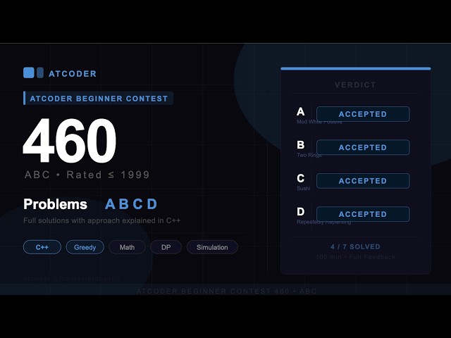 AtCoder Beginner Contest 460 (ABC 460) | A B C D Full Solutions | C++ with Explanation