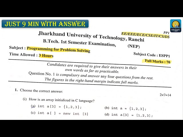 PPS (Programming for Problem Solving) PYQ Solution | JUT B.Tech 1st Years | Important Questions