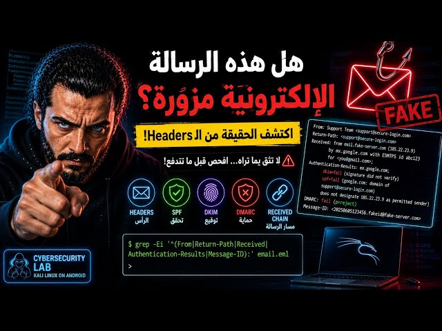 لا تثق باسم المرسل! 👀 | اكتشف الرسائل المزوّرة من Email Headers باستخدام Kali Linux