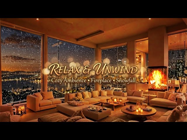 Warm Fireplace & Jazz Piano 🎹 | Cozy Night City Ambience for Relaxation