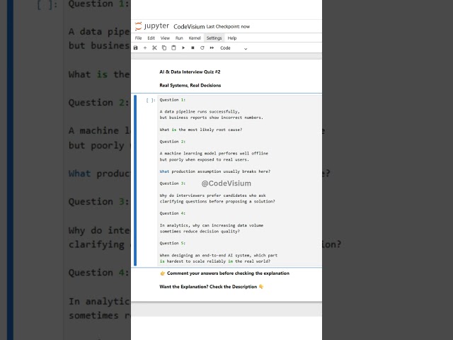 AI & Data Interview Quiz #2 | Real Systems, Real Decisions | CodeVisium