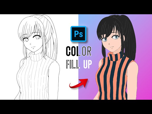 2D Cartoon Color Fill up in Photoshop | How to Fill Colors in Drawing | Adobe Photoshop