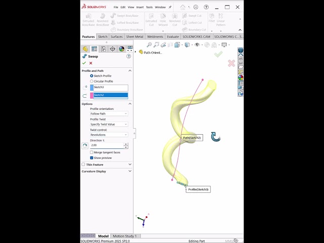 Twisted Sweep in SolidWorks | Advanced Sweep Tutorial #shorts