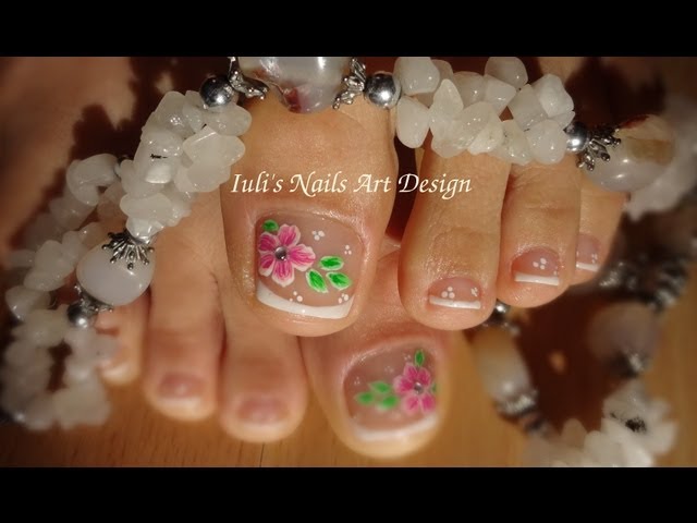 Toes art design French pedicure - Beautiful flower - Spring Summer live tutorial