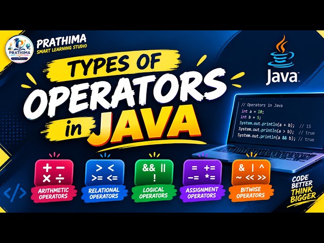 Types of Operators|Java | Arithmetic, Relational, Logical, Assignment & Bitwise Operators #prathima