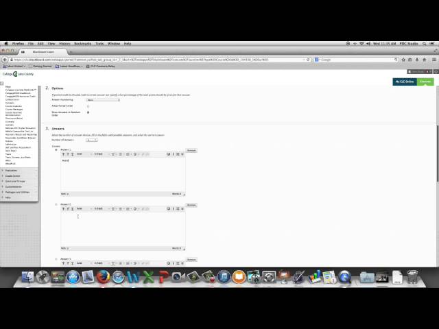 Creating a multiple choice question in blackboard