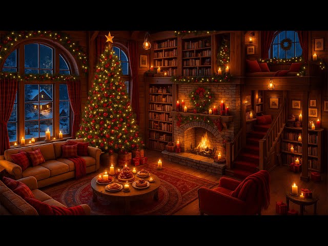 Christmas Ambience 🎄 Christmas Background Music with Christmas Fireplace Background 🔥 Christmas Tree