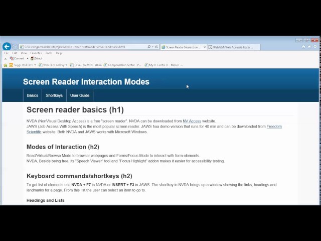 Virtual HTML features List & Regions Keystroke in JAWS virtual mode