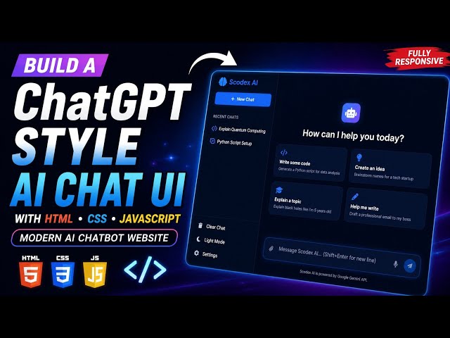 Build a ChatGPT Style AI Chat UI with HTML CSS & JavaScript  | Modern AI Chatbot Website