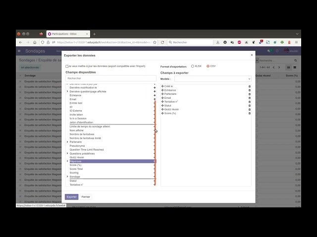 Tuto vidéo : Exporter les résultats d'une enquête avec Sondages d'Odoo