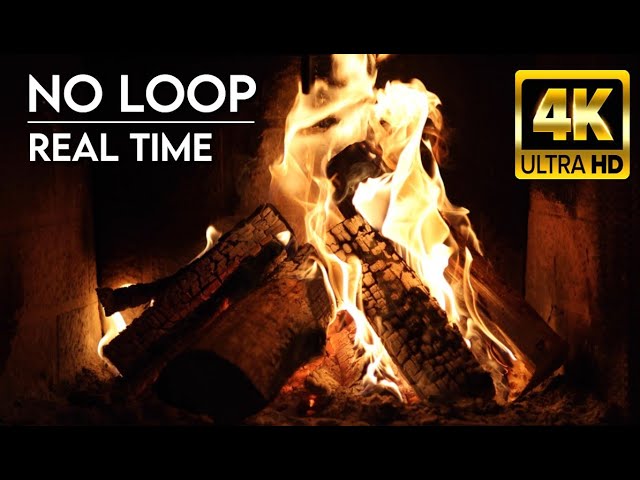 🔥 Relaxing Fireplace with Burning Logs, No Loop, Crackling Fire Sounds for Stress Relief 4K