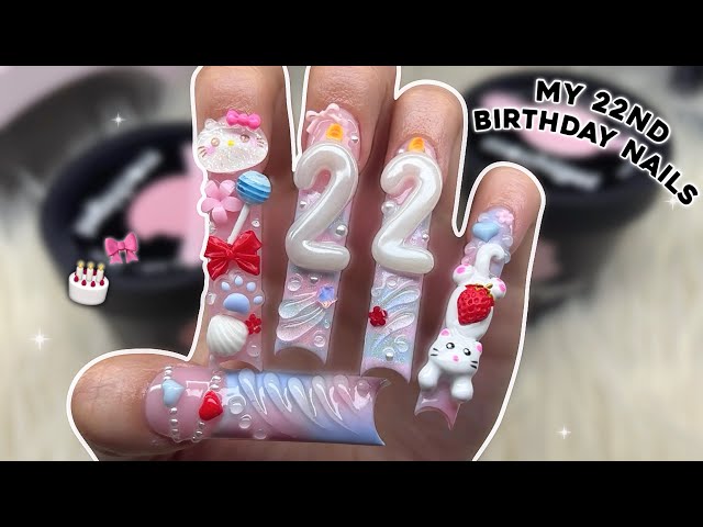 DOING MY 22ND BIRTHDAY NAILS! EXTRA LONG POLYGEL NAILS & EXTRAVAGANT NAIL ART | Nail Tutorial
