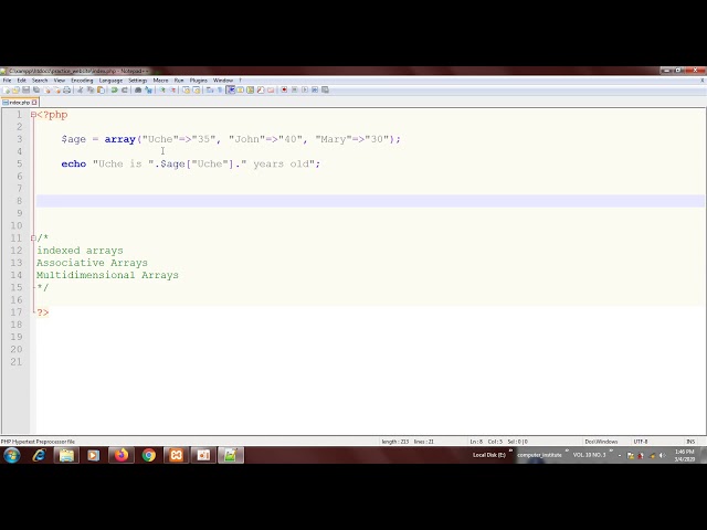 35. PHP TUTORIAL -  Associative Arrays,  foreach loop