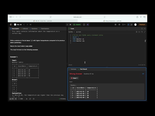 9. SQL LeetCode | Rising Temperature