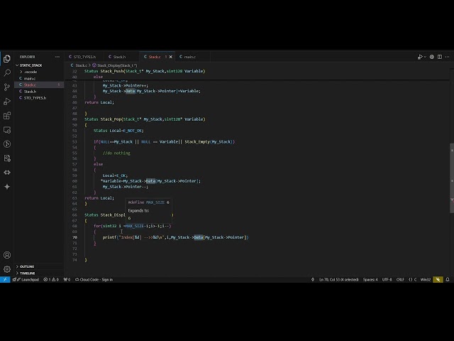 Implementing Static Stack Based on Arrays