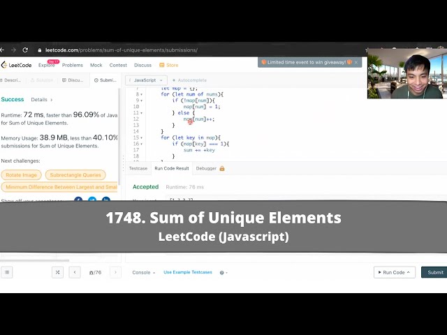 How to Solve "1748 Sum of Unique Elements" on LeetCode? - Javascript