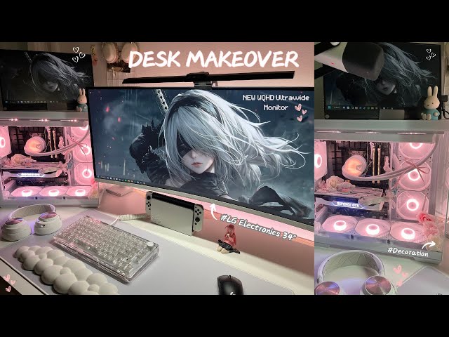 ✧･ﾟ  Aesthetic Gaming setup makeover  | New Ultra wide monitor 34" | Infinity Nikki , Ranked TFT 🌼