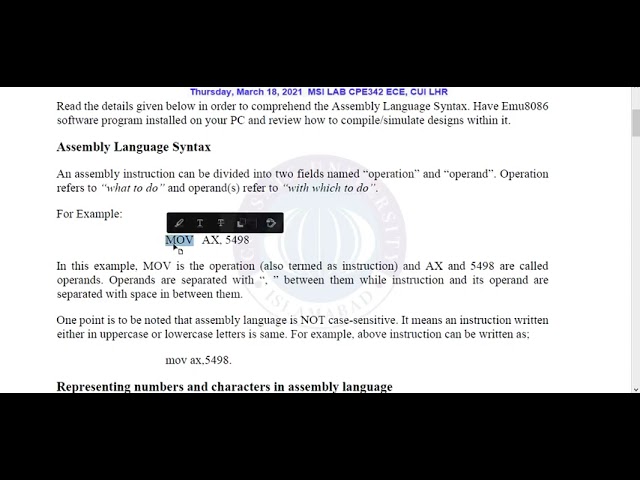 Assembly Language Syntax of 8086-8088 and Working of EMU8086 simulator Part 1