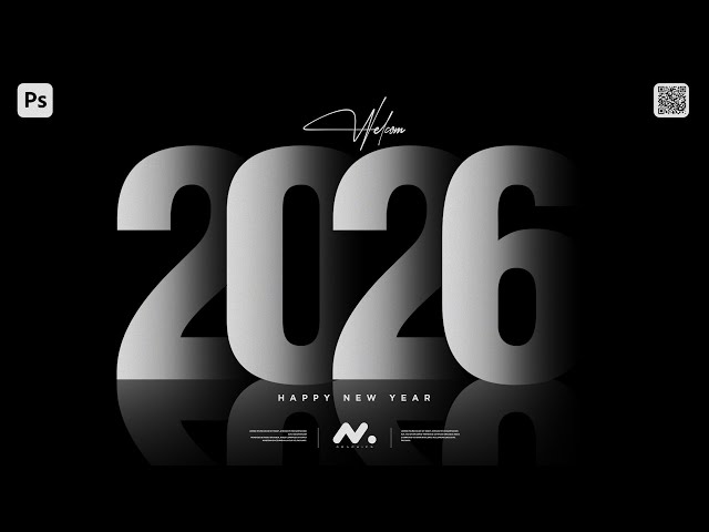 New Year Overlapping Shadow Text Design in Photoshop | New Year 2026 Poster |  Photoshop Tutorials
