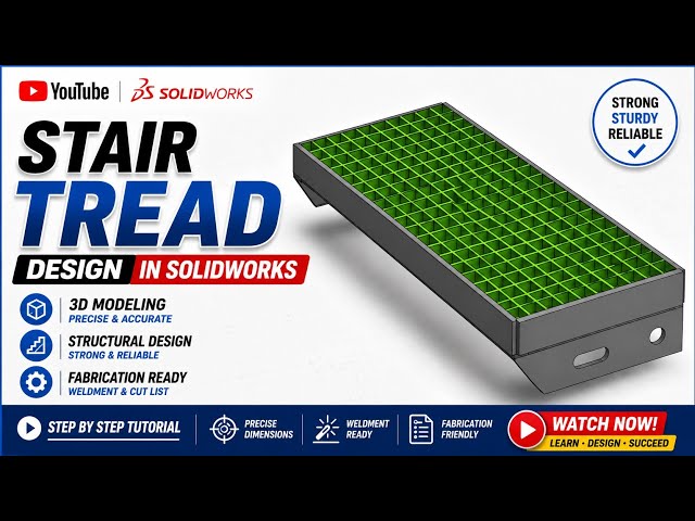 Stair Tread 3D Modeling in SolidWorks | Complete Weldments + Grating Tutorial [40 Min]