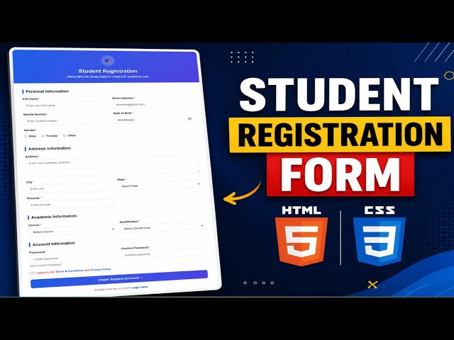 Student Registration Form HTML CSS | Modern Responsive Design