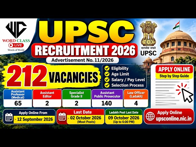 UPSC New Recruitment 2026 Notification | 212 Vacancies | Eligibility & Application Process