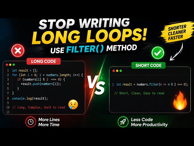 Stop Writing Long Loops! Use filter() Instead 🚀#coding #longvideo #javascript #programming 