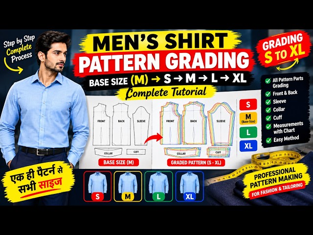 Men’s Shirt Pattern Grading | Base Size M to S, M, L, XL | Complete Step by Step Tutorial