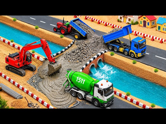 DIY Mini Tractor Builds a Strong Brick & Concrete Bridge for Heavy Trucks